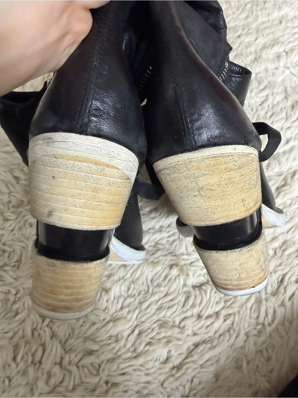 Cinzia Araia Wedge Peep-Toe Knee-High Heeled Boots in Black - Picture 7 of 8